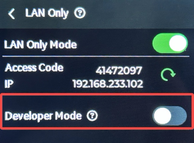 A1 series — Developer Mode entry