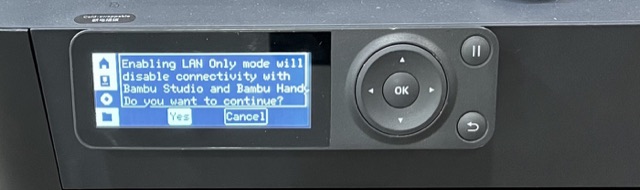 P1 series — confirming LAN Only mode