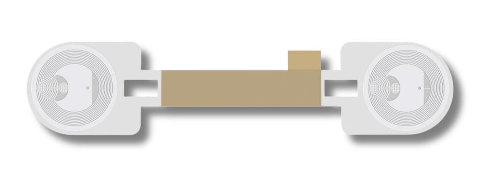 The TigerTag carrier, back face — the two bare NFC antennas