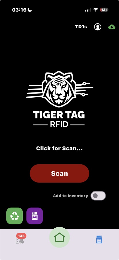 Tiger NFC Connect — the home screen