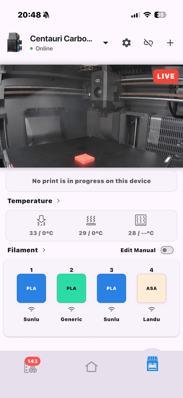 Tiger NFC Connect — live printer view