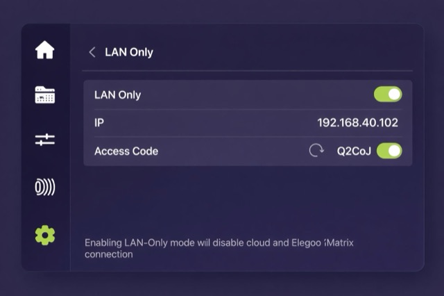 Centauri Carbon 2 — LAN Only screen