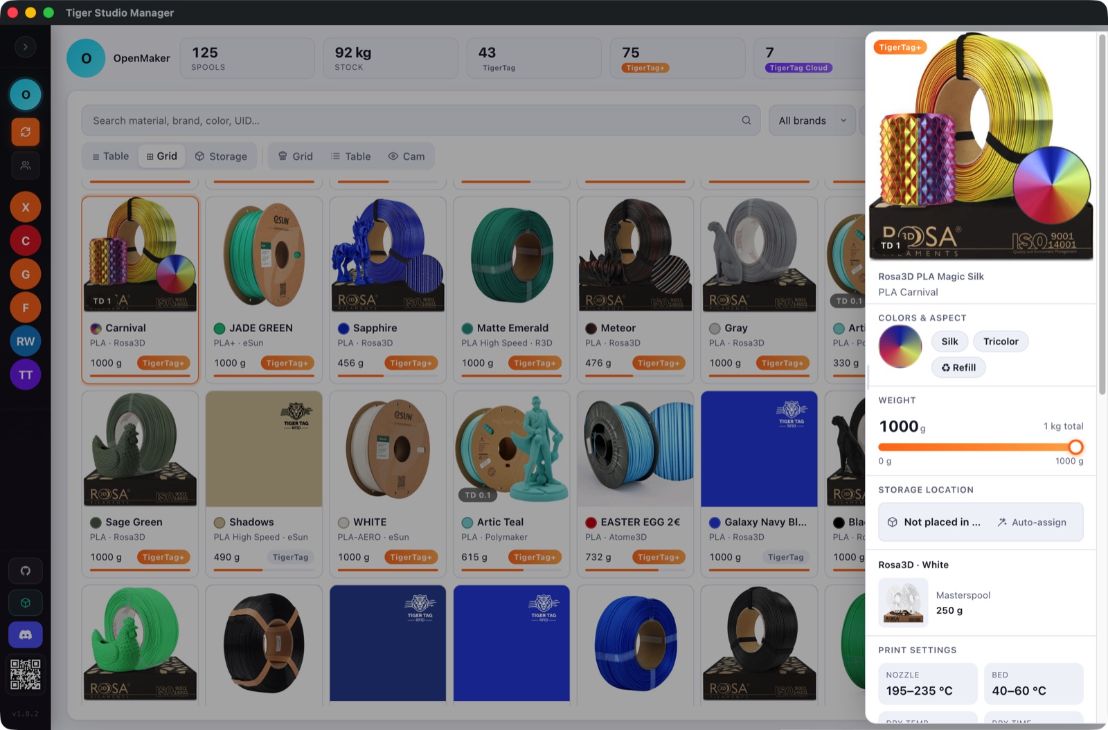 Tiger Studio — the inventory view
